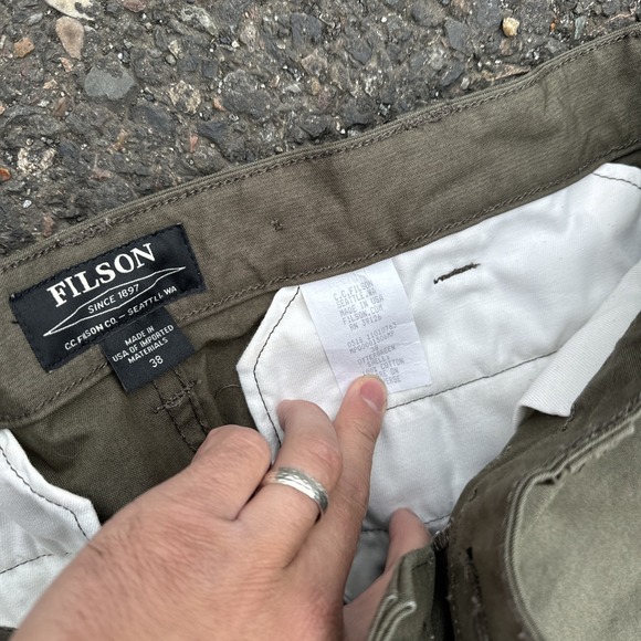 Filson Dry Shelter Cloth Pants Otter Green Mens 38x28 Made In USA Straight Leg - Picture 5 of 7